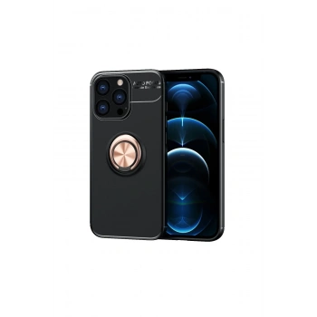 Mey İthalat®   iPhone 13 Pro Kılıf Range Yüzüklü Silikon - Siyah-Gold
