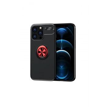 Mey İthalat®   iPhone 13 Pro Kılıf Range Yüzüklü Silikon - Siyah-Kırmızı