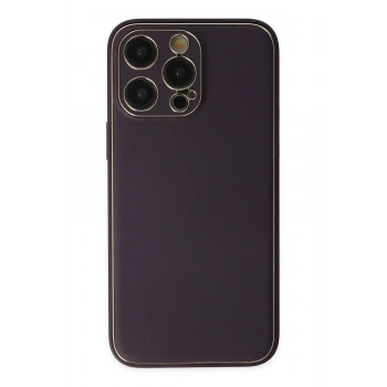 Mey İthalat®   iPhone 13 Pro Max Kılıf Coco Deri Silikon Kapak - Derin Mor
