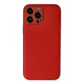 Mey İthalat®   iPhone 13 Pro Max Kılıf Coco Deri Silikon Kapak - Kırmızı