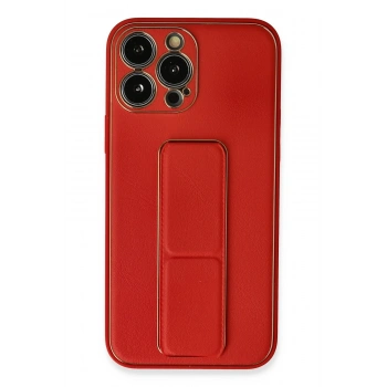 Mey İthalat®   iPhone 13 Pro Max Kılıf Coco Deri Standlı Kapak - Kırmızı