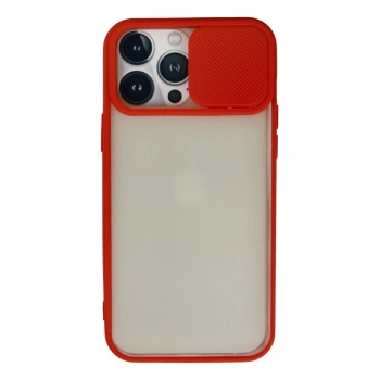 Mey İthalat®   iPhone 13 Pro Max Kılıf Palm Buzlu Kamera Sürgülü Silikon - Kırmızı