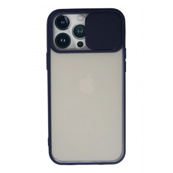Mey İthalat®   iPhone 13 Pro Max Kılıf Palm Buzlu Kamera Sürgülü Silikon - Lacivert