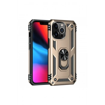 Mey İthalat®   iPhone 13 Pro Max Kılıf Sofya Yüzüklü Silikon Kapak - Gold