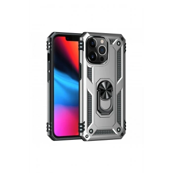 Mey İthalat®   iPhone 13 Pro Max Kılıf Sofya Yüzüklü Silikon Kapak - Gümüş