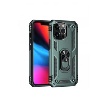 Mey İthalat®   iPhone 13 Pro Max Kılıf Sofya Yüzüklü Silikon Kapak - Yeşil