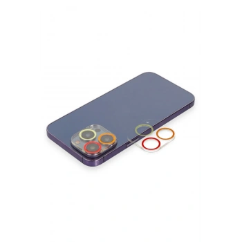 Mey İthalat®   iPhone 13 Pro Renkli Kamera Lens Koruma Cam - Turuncu-Kırmızı