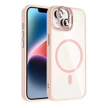 Mey İthalat®   iPhone 13 Remim Lensli Magsafe Standlı Kapak - Pembe
