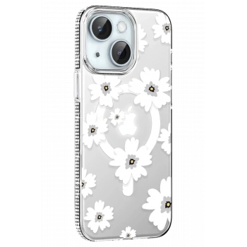 Mey İthalat®   iPhone 14 Floral Magsafe Kapak - Beyaz