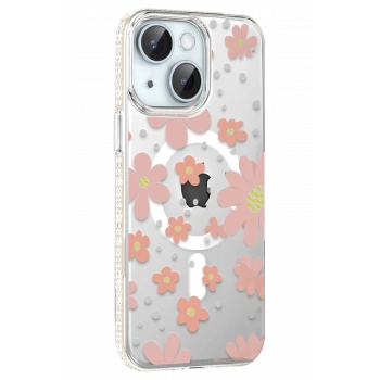 Mey İthalat®   iPhone 14 Floral Magsafe Kapak - Pembe