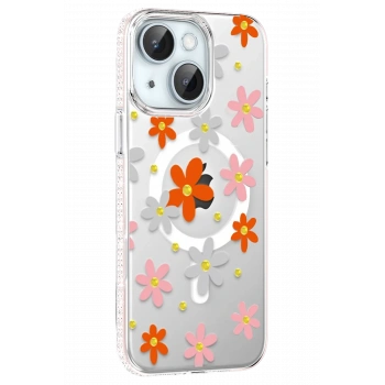 Mey İthalat®   iPhone 14 Floral Magsafe Kapak - Turuncu