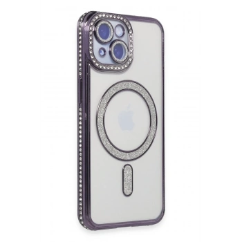 Mey İthalat® iPhone 14 Kılıf Joke Simli Magneticsafe Kılıf - Derin Mor
