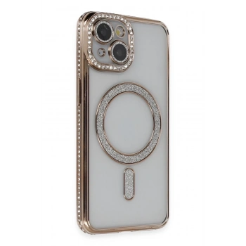 Mey İthalat® iPhone 14 Kılıf Joke Simli Magneticsafe Kılıf - Gold