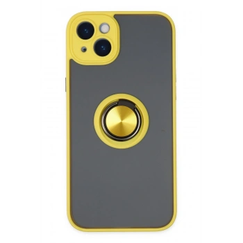 Mey İthalat®   iPhone 14 Kılıf Montreal Yüzüklü Silikon Kapak - Sarı