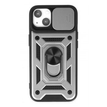 Mey İthalat® iPhone 14 Kılıf Pars Lens Yüzüklü Silikon - Gümüş
