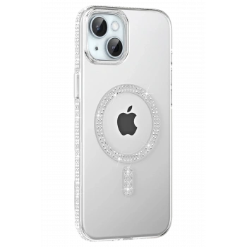 Mey İthalat®   iPhone 14 Move Taşlı Magsafe Kapak - Natural Grey