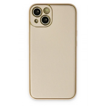 Mey İthalat®   iPhone 14 Plus Kılıf Coco Deri Silikon Kapak - Gold