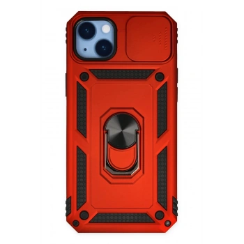 Mey İthalat® iPhone 14 Plus Kılıf Pars Lens Yüzüklü Silikon - Kırmızı
