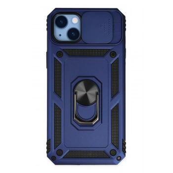 Mey İthalat®   iPhone 14 Plus Kılıf Pars Lens Yüzüklü Silikon - Lacivert