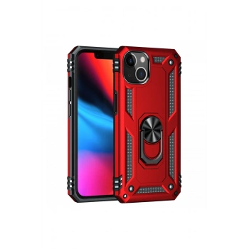 Mey İthalat®   iPhone 14 Plus Kılıf Sofya Yüzüklü Silikon Kapak - Kırmızı