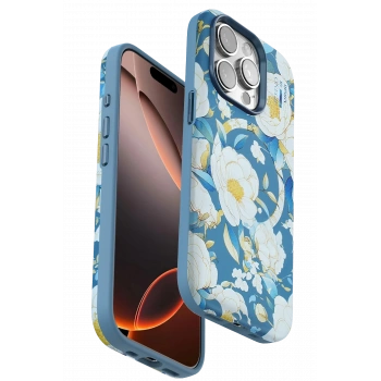 Mey İthalat®   iPhone 14 Pro Flower Series Magsafe Kapak - Mavi