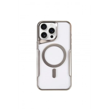 Mey İthalat®   iPhone 14 Pro Kılıf Boyi Magsafe Silikon Kapak - Gümüş