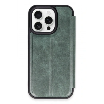 Mey İthalat®   iPhone 14 Pro Kılıf Flip Cover - Koyu Yeşil