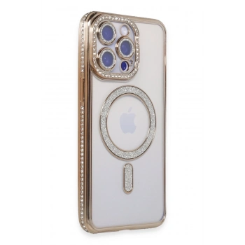 Mey İthalat® iPhone 14 Pro Kılıf Joke Simli Magneticsafe Kılıf - Gold