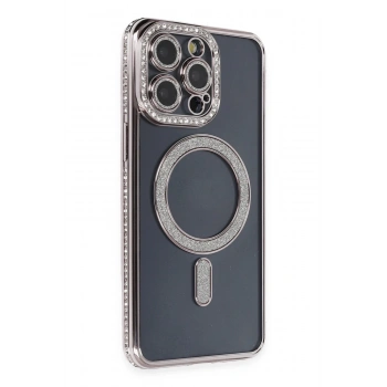 Mey İthalat®   iPhone 14 Pro Kılıf Joke Simli Magneticsafe Kılıf - Gri