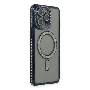 Mey İthalat®   iPhone 14 Pro Kılıf Joke Simli Magneticsafe Kılıf - Lacivert