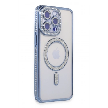 Mey İthalat® iPhone 14 Pro Kılıf Joke Simli Magneticsafe Kılıf - Mavi