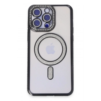 Mey İthalat® iPhone 14 Pro Kılıf Joke Simli Magneticsafe Kılıf - Siyah