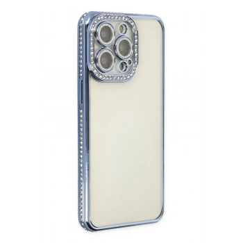 Mey İthalat®   iPhone 14 Pro Kılıf Joke Taşlı Silikon - Mavi