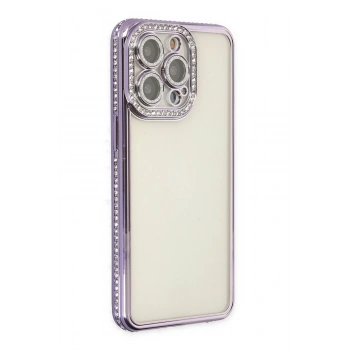 Mey İthalat®   iPhone 14 Pro Kılıf Joke Taşlı Silikon - Mor