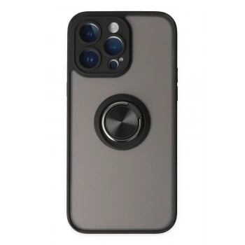 Mey İthalat®   iPhone 14 Pro Kılıf Montreal Yüzüklü Silikon Kapak - Siyah