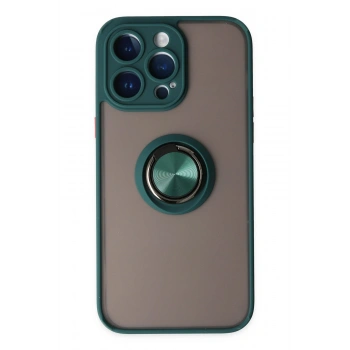 Mey İthalat®   iPhone 14 Pro Kılıf Montreal Yüzüklü Silikon Kapak - Yeşil