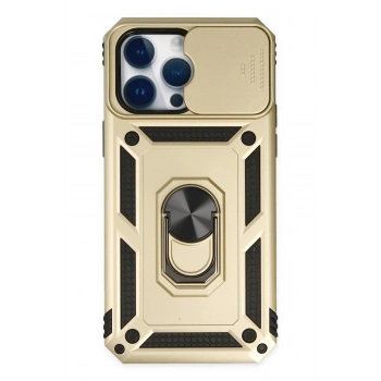 Mey İthalat®   iPhone 14 Pro Kılıf Pars Lens Yüzüklü Silikon - Gold