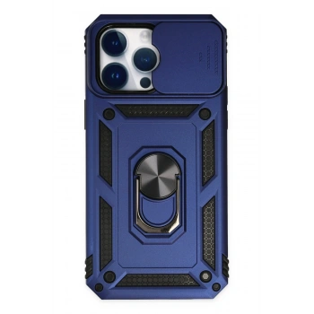 Mey İthalat®   iPhone 14 Pro Kılıf Pars Lens Yüzüklü Silikon - Lacivert