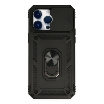 Mey İthalat®   iPhone 14 Pro Kılıf Pars Lens Yüzüklü Silikon - Siyah