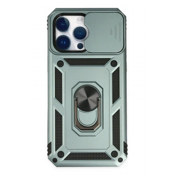 Mey İthalat® iPhone 14 Pro Kılıf Pars Lens Yüzüklü Silikon - Yeşil