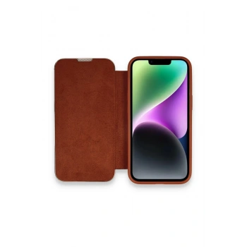 Mey İthalat®   iPhone 14 Pro Max Kılıf Dolpin Kapaklı - Kahverengi