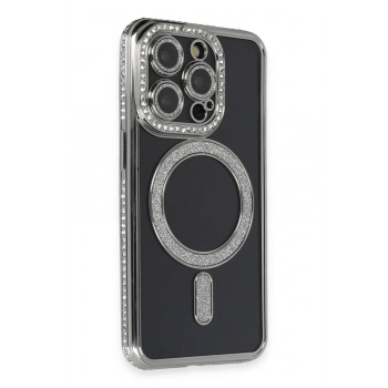 Mey İthalat®   iPhone 14 Pro Max Kılıf Joke Simli Magneticsafe Kılıf - Gri