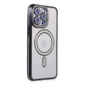 Mey İthalat® iPhone 14 Pro Max Kılıf Joke Simli Magneticsafe Kılıf - Siyah