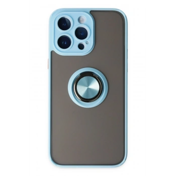 Mey İthalat®   iPhone 14 Pro Max Kılıf Montreal Yüzüklü Silikon Kapak - Buz Mavi