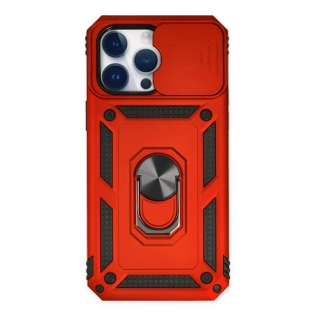 Mey İthalat®   iPhone 14 Pro Max Kılıf Pars Lens Yüzüklü Silikon - Kırmızı