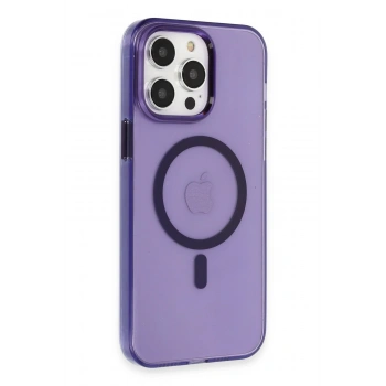 Mey İthalat®   iPhone 14 Pro Max Kılıf Tron Şeffaf Magsafe Kapak - Derin Mor