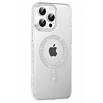 Mey İthalat®   iPhone 14 Pro Max Move Taşlı Magsafe Kapak - Gümüş