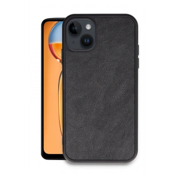 Mey İthalat®   iPhone 15 Kılıf Aras Deri Kapak - Siyah