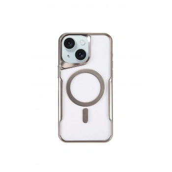 Mey İthalat®   iPhone 15 Plus Kılıf Boyi Magsafe Silikon Kapak - Gümüş