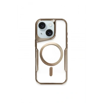 Mey İthalat®   iPhone 15 Plus Kılıf Boyi Magsafe Silikon Kapak - Kahverengi